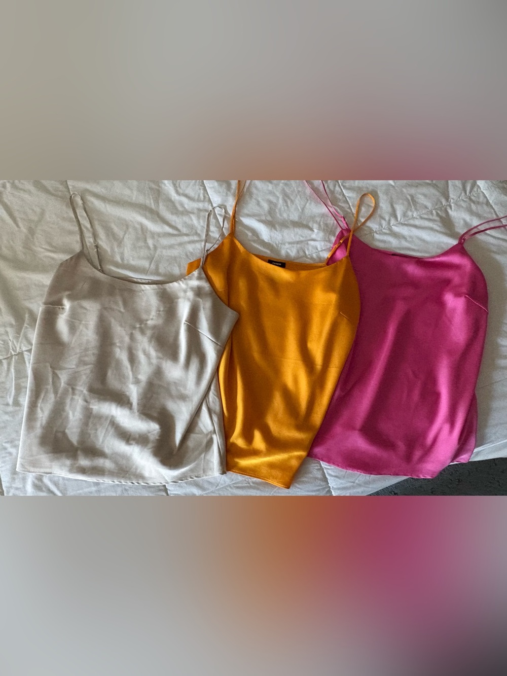 Express Satin Cami Trio - Gold, Silver, Pink Spaghetti Strap Tops